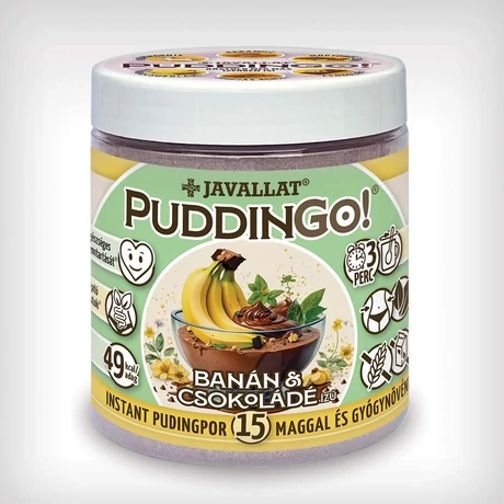 PuddinGo!® Banán és csokoládé ízű instant pudingpor 15 maggal és gyógynövénnyel