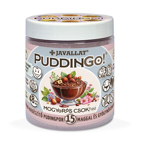 PuddinGo!® Mogyorós csoki ízű instant pudingpor 15 maggal és gyógynövénnyel